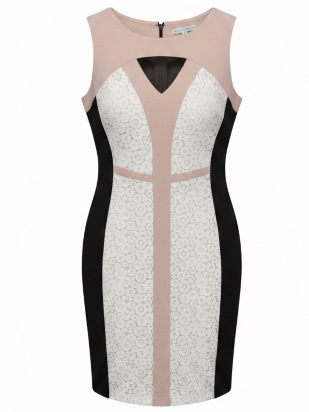 Sandra Darren Black, Blush & White Lace Sheath Dress